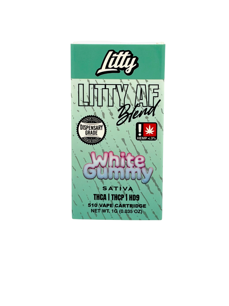 Litty AF Blend White Gummy vape cartridge packaging on a white background