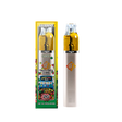 Vape pen and packaging with colorful design on a white background