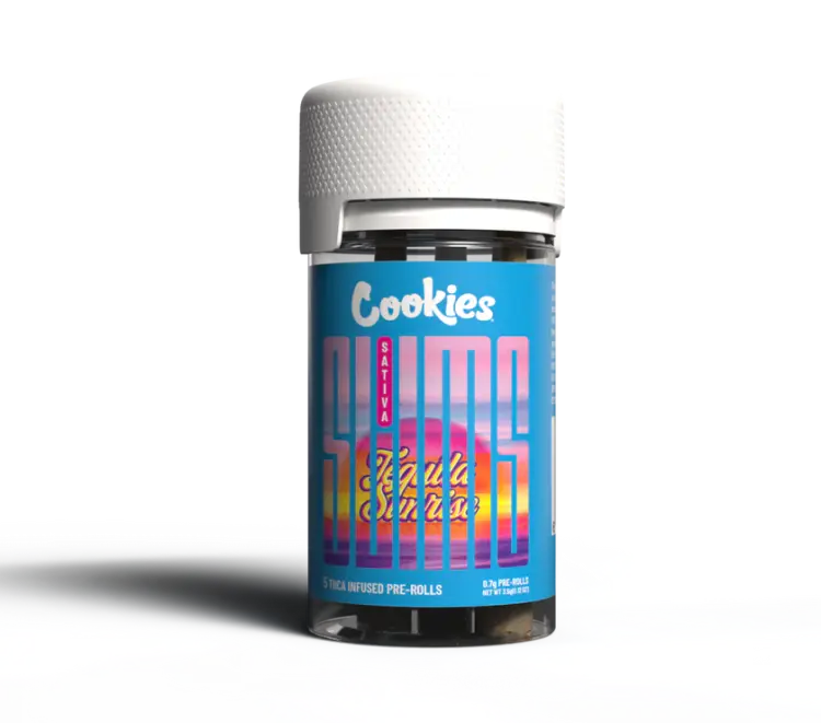 Cookies pre-roll packaging with colorful design on a white background